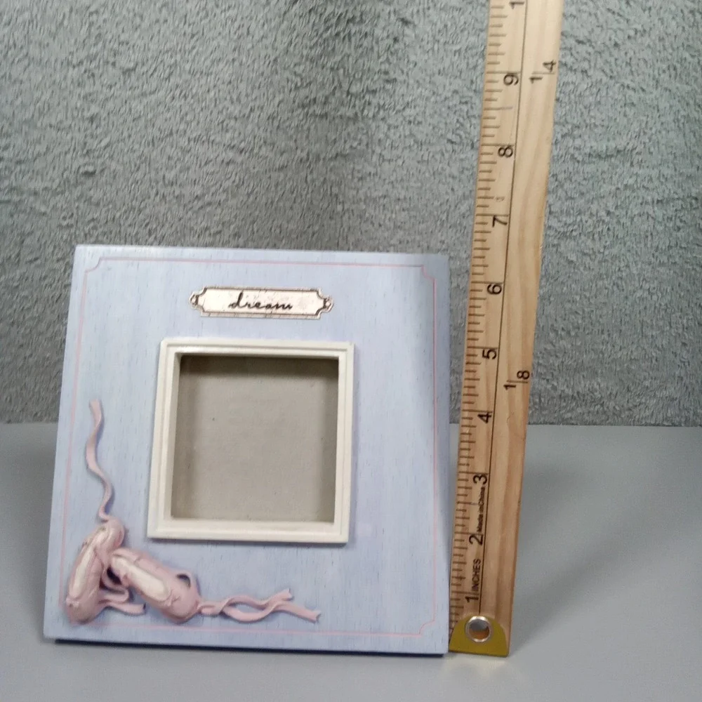 Russ Berrie Dream Ballet Pointe‎ Shoes Picture Frame Blue Pink 3x3 Square Wood